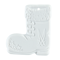 Tree decoration, boot with apple and heart, Medals white, H 4,4 cm