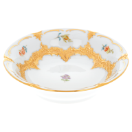 Dessertschale, Form "B-Form", Gestreute Blümchen, bunt, Goldbronze, leicht, L  cm