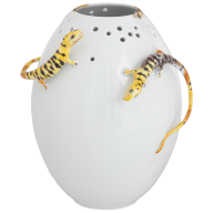 Objekt mit Durchbruch und 3 Echsen, Unikat, Silvia Klöde, H 24 cm