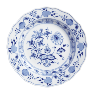 Speiseteller, Form "Neuer Ausschnitt", Zwiebelmuster, kobaltblau, weißer Rand, Ø 22 cm
