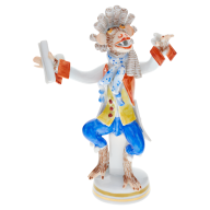 Affenmusiker Kleinpl/Dirigent, Blau und Rot staffiert, H 12,5 cm
