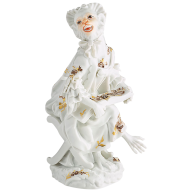 Affenkapelle Sängerin, Blumenmalerei sepia, goldgravierte Blätter, H 12 cm