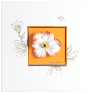 Wandbild mit Kamelienblüte, Orangefarbener Fond, Sign. H. Bretschneider, H 23 cm