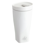 Coffee to go Becher mit Porzellandeckel, Form "Nova", Monogramm, 2 Buchstaben, platin, V 0,35 l