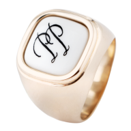 Siegelring eckig mit Monogramm (2 Buchstaben) in Schwarz, 60 mm, 925 Silber rosé vergoldet