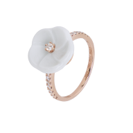Ring Royal Blossom Diamond, 750 Roségold, 56 mm, 1 Porzellanblüte M, 15 Brillanten zus. 0,22 ct, VS, fw, Vollschliff Gut