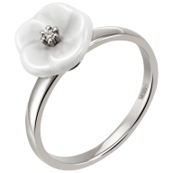 Ring Royal Blossom Basic, 750 Weißgold, 1 Porzellanblüte S mit 1 Brillant 0,02 ct, TW, VSI, Vollschliff Gut