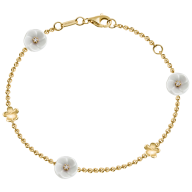 Armband Royal Blossom Bouquet, 750 Gelbgold, 5 Blüten S/XS, 3 Porzellanblüten S, 3 Brillanten 0,06 ct, TW, VSI, Vollschliff Gut, 2