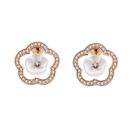 Ohrstecker Royal Blossom Frame, 750 Roségold, 2 Porzellanblüten S, 72 Brillanten zus. ca. 0,70 Carat  TW, VSI, Vollschliff Gut