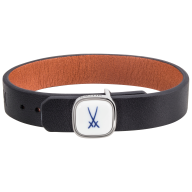 Lederarmband Markenzeichen Schwerter in Kobaltblau 1 handbemaltes Plättchen aus Meissener Porzellan, Größe 1,4 x 1,4 cm