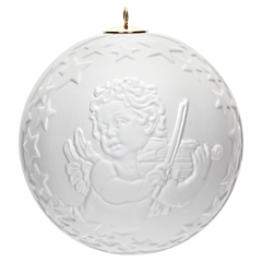 Ball with relief, angel, white, without glaze, Ø 7 cm