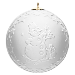 Ball with relief, Snowman, white, without glaze, Ø 7 cm