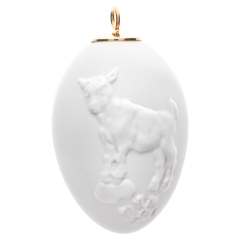 Osterei mit Relief, Zicklein, Weiß, Biskuit, H 5 cm