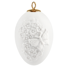 Osterei mit Schneeballblüten, Weiß, Biskuit, H 5 cm