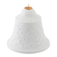 Bell with relief, angel, white, bisque, H 8 cm