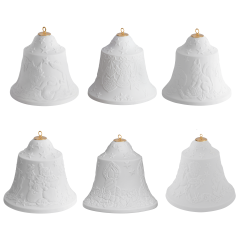 Bell set, 6-pcs, "Christmas Reliefs", white, bisque