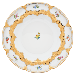 Suppenteller, Form "B-Form", Gestreute Blümchen, bunt, Goldbronze, leicht, ø 24 cm