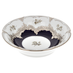Bowl, Shape "B-Form", Strewn Roses, white-grey, royal blue, shiny platinum, L  cm