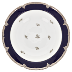 Bowl, large, Shape "B-Form", Strewn Roses, white-grey, royal blue, shiny platinum, ø 27 cm