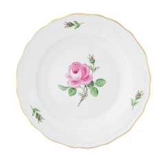 Starter- and Dessert Plate, large, Shape "New Cutout", Pink rose, gold rim, Ø 22 cm