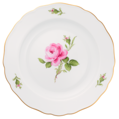 Starter- and Dessert Plate, Shape "New Cutout", Pink rose, gold rim, Ø 18 cm