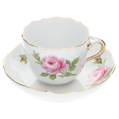 Espressotasse, Shape "New Cutout", Pink rose, gold rim, V 0,1 l