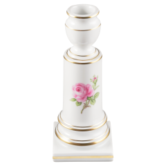 Candlestick, Shape "New Cutout", Pink rose, gold rim, H 14 cm