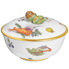 Dose mit Walnußknauf, Gemüse und Fruchtmalerei, alte Manier, Limitierte Meisterwerke, Ø 18,5 cm