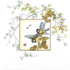 Wandbild, Kohlmeisen mit Insekten, Lim., 23 x 23 cm