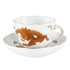 Cappuccino cup & saucer, Shape "New Cutout", Ming dragon, red, V 0,25 l