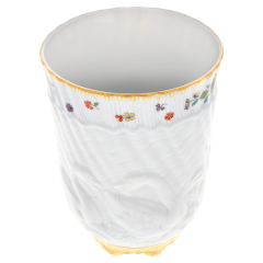 Becher, Form "Schwanendessin", Indische Blumenzweige, gestreute Blümchen, Goldkante, Goldrand, H 9,5 cm