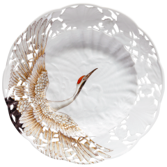 Wandschale, "Fliegender Kranich" Lim. 50, Form "Schwanendessin", Ø 25,5 cm