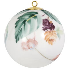 Baumschmuck Kugel, Waldflora mit Insekten, Schwarzerle, weißer Rand, Ø 5 cm