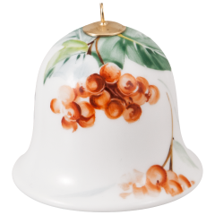 Miniatur-Glocke, Waldflora mit Insekten, Schneeballfrüchte, weißer Rand, H 5 cm