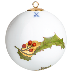 Baumschmuck Kugel, Stechpalme, bunt und gold, weißer Rand, Ø 5 cm