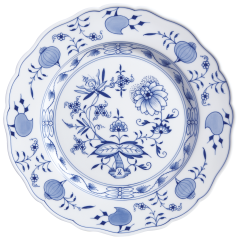 Speiseteller, Form "Neuer Ausschnitt", Zwiebelmuster, kobaltblau, weißer Rand, Ø 28 cm