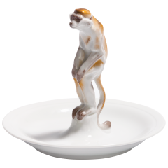 Affe Meerkatze auf Schale, H 13 cm