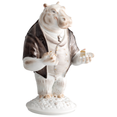 Nilpferd Mr. Moderate, Bunt und gold staffiert, H 18 cm