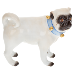 Dog Pug with bells, Coloured with gold