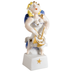 Angel with drum, Coloured with gold, H 9,5 cm