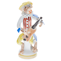 Affenmusiker Kleinpl/Gitarre, Blau und Rot staffiert, H 11 cm