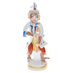 Affenmusiker Kleinpl/m.Oboe, Blau und Rot staffiert, H 12 cm