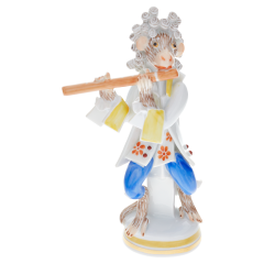 Affenmusiker Kleinpl/Querflöt, Blau und Rot staffiert, H 11 cm