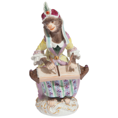 Monkey Orchestra Female Monkey Playing the Zither, Coloured with Gold, limited, H 13,5 cm