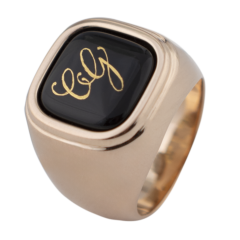 Siegelring eckig mit Monogramm (2 Buchstaben) in Gold auf schwarzem Fond, 58 mm, 925 Silber rosé vergoldet