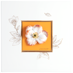 Wandbild mit Kamelienblüte, Orangefarbener Fond, Sign. H. Bretschneider, H 23 cm