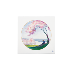 Wandbild, "Mädchen am Fluß mit Kirschblüten", lim., 25,5 x 25,5 cm