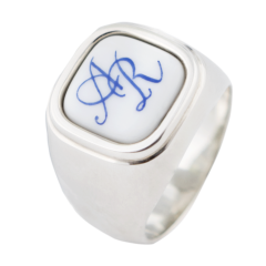 Siegelring eckig mit Monogramm (2 Buchstaben) in Kobaltblau, 64 mm, 925 Sterlingsilber