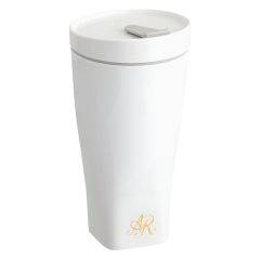 Coffee to go Becher mit Porzellandeckel, Form "Nova", Monogramm, 2 Buchstaben, gold, V 0,35 l