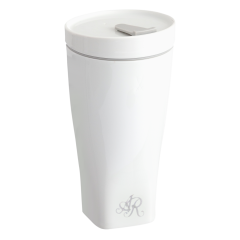 Coffee to go Becher mit Porzellandeckel, Form "Nova", Monogramm, 2 Buchstaben, platin, V 0,35 l